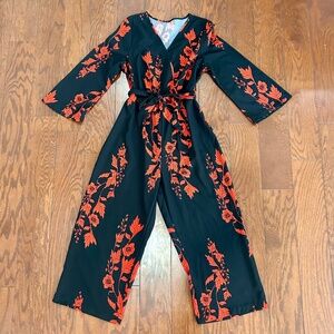 SHEIN black and red stretch jumpsuit romper long sleeve 70s disco vibe
